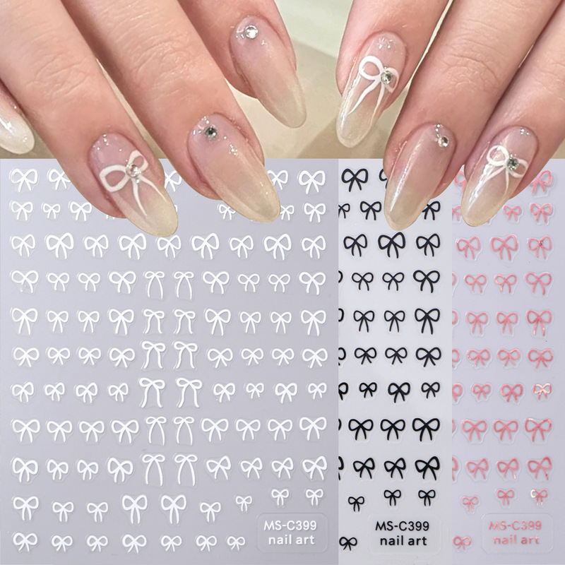 Cross-border new bow nail stickers ribbon butterfly net red sun simple adhesive nail stickers wholesale