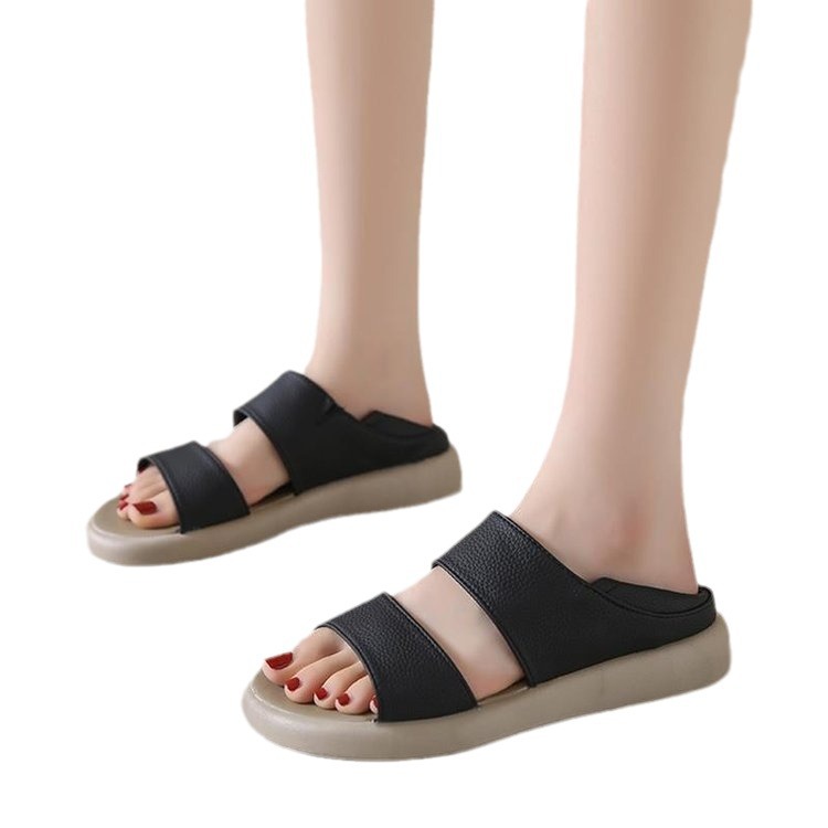 Sandalias para mujeres 2024 verano nuevo cuero suave versátil zapatos de mujer retro antideslizantes sandalias redondas dos zapatas para mujeres