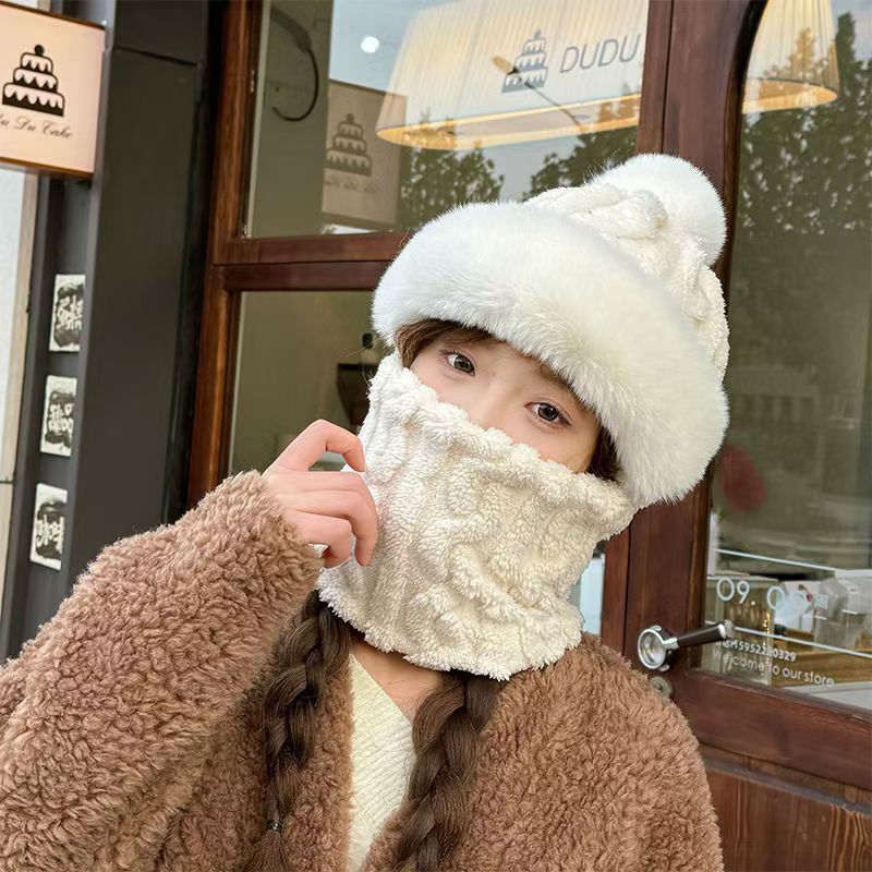 帽子围脖一体女冬2025新款加绒加厚骑车防风防寒电动车保暖套头帽|undefined