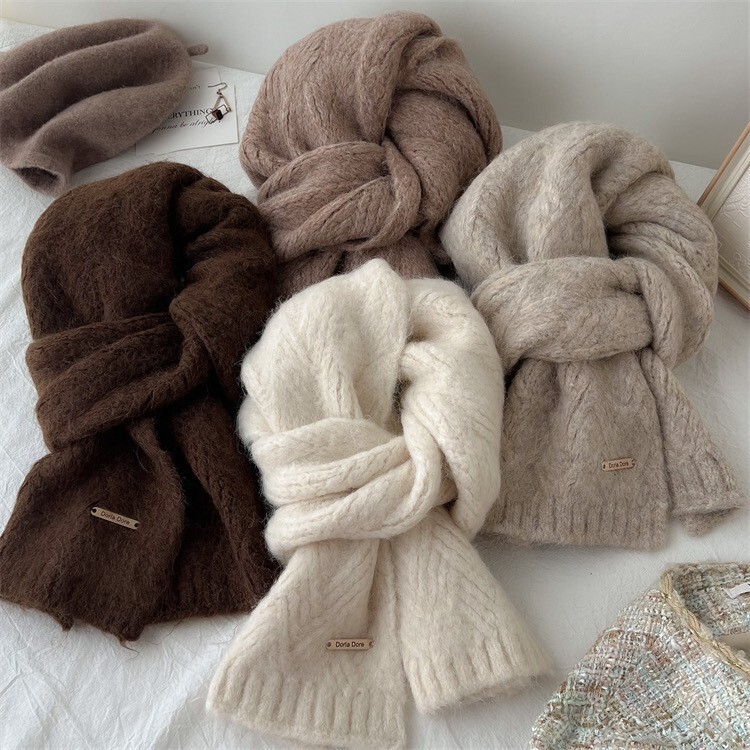 Manufacturer Alpaca Wool Blended Pure Color Knitted Scarf Women's Winter New Student High-End Couple Wool Wool Scarf