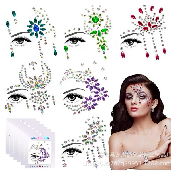 New European and American face stickers resin acrylic eye stickers Diamond stickers eyebrow stickers party tattoo stickers cross-border