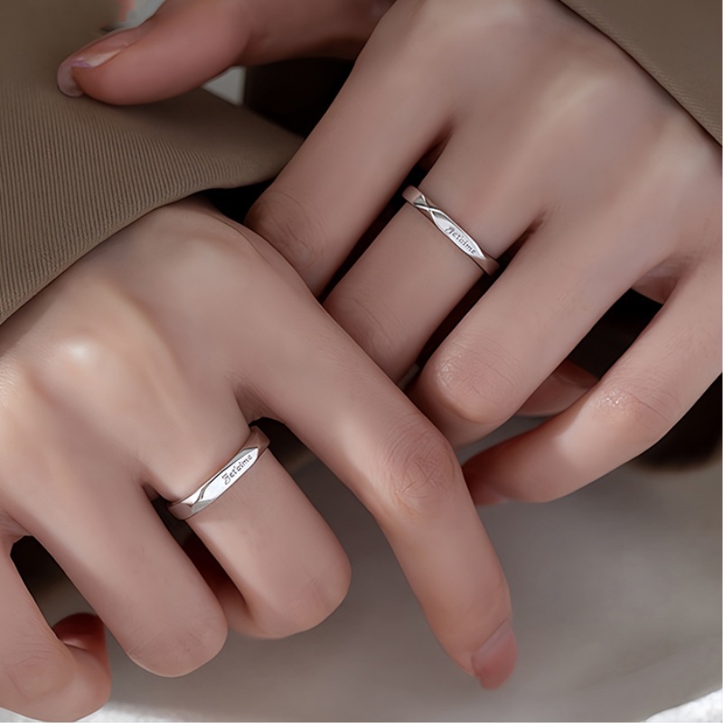 S999 Pure Silver Couple Rings Adjustable Pair