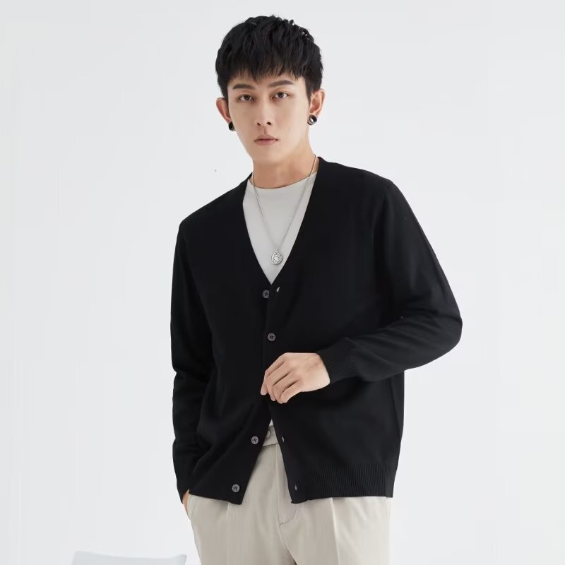 2025 Men's Knitted Cardigan Sweater Loose Fit Thick Solid Color Trendy Men's Loose Cardigan Black 2025 Men's Knitted Cardigan Sweater Loose Fit Thick Solid Color Trendy Men's Loose Cardigan Black