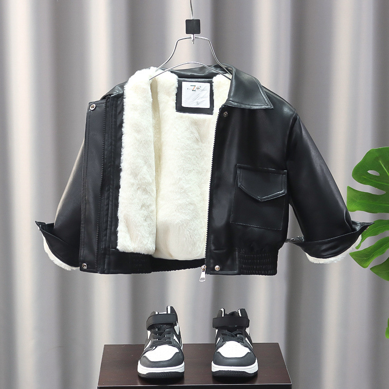 블랙 벨벳 두꺼운 가죽 재킷