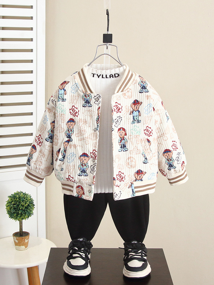 6605 Camiseta de béisbol de otoño e invierno para niños más chaqueta de terciopelo engrosada 2025 nueva chaqueta de invierno para bebés acolchada