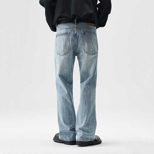 Men's #2024 Autumn New Trend Brand American Retro Denim Jeans for Men with Micro-Round Hem High Street Bad Boy Style Long Pants