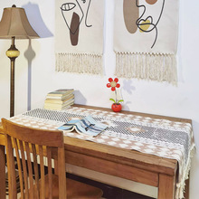 波西米亚风编织流苏桌旗涤棉材质餐桌茶几桌布装饰毯易清洗可折叠