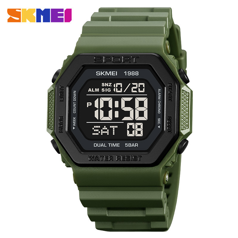 Reloj deportivo Skmei para hombre Reloj electrónico impermeable multifuncional de personalidad cuadrada Reloj electrónico de estudiante para hombre
