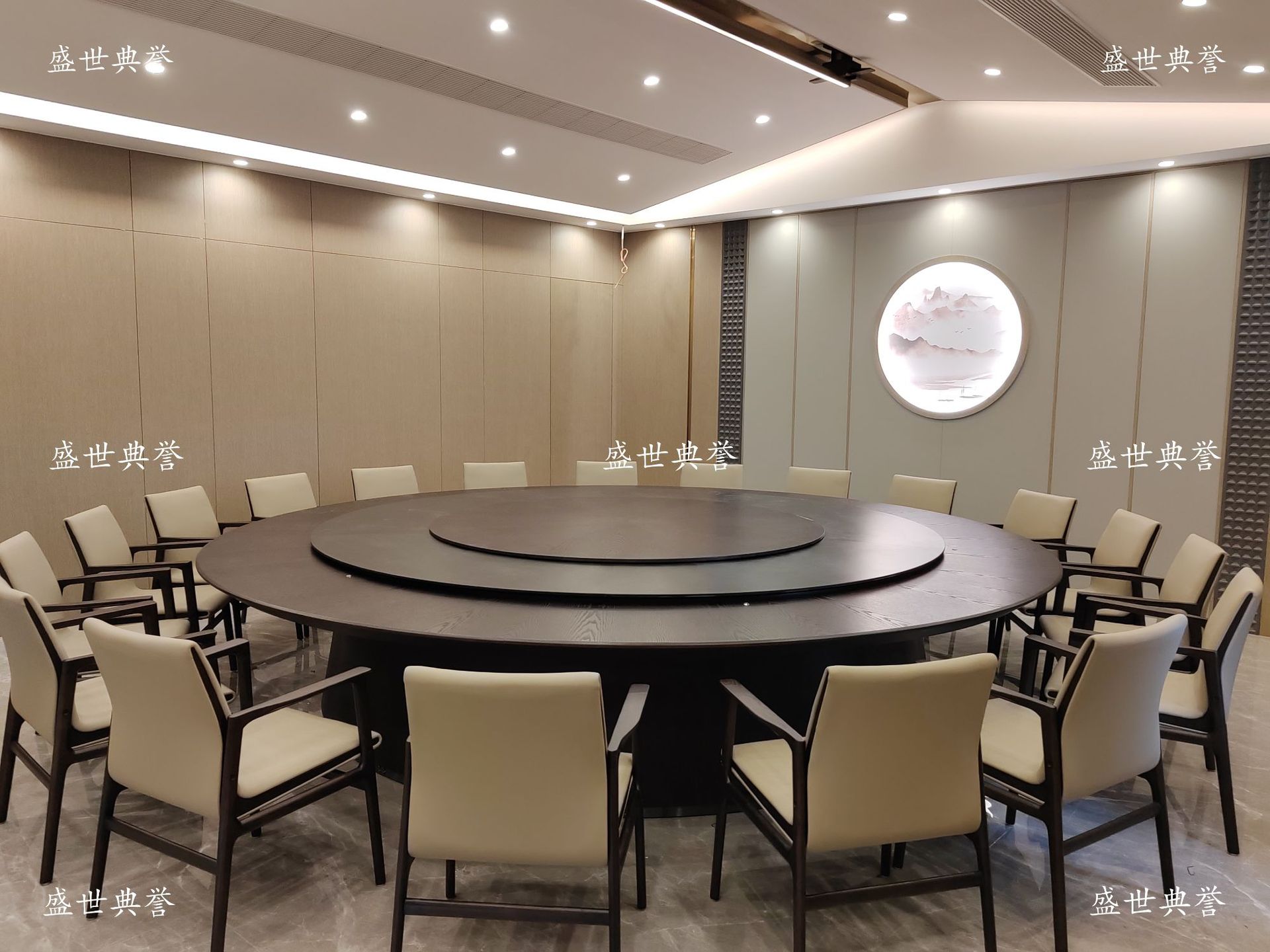 Zaozhuang hotel comedor muebles centro de convenciones caja de madera sólida mesa de comedor eléctrica silla club 20 personas mesa redonda eléctrica grande pic 13