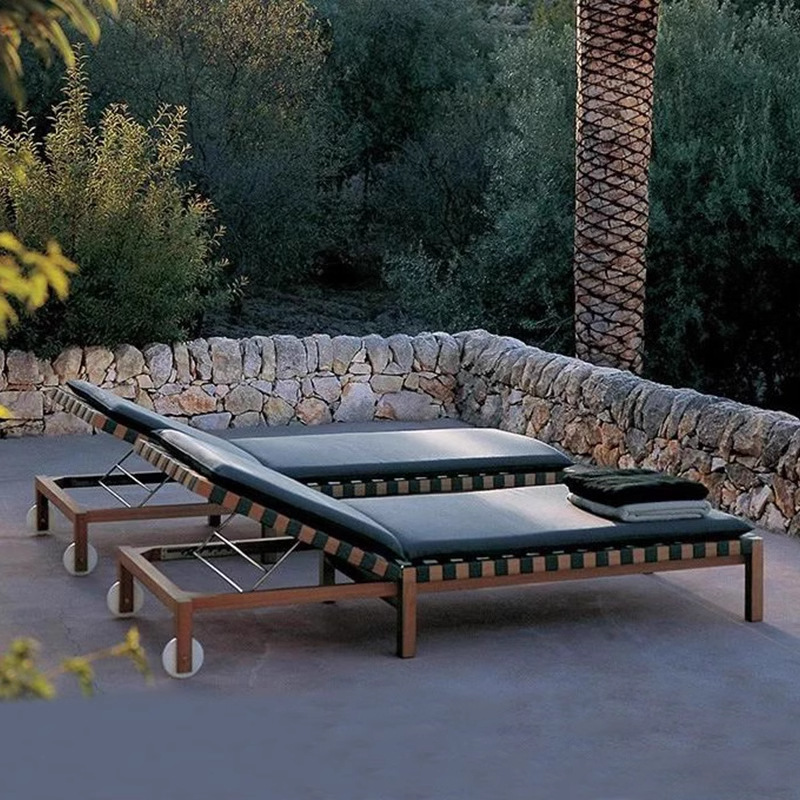 Cama al aire libre patio villa al aire libre impermeable teca caña piscina silla de playa terraza sillón relajado
