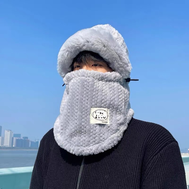 东北防寒帽子围巾一体面罩女秋冬季骑电动车防风口罩保暖加绒围脖|undefined