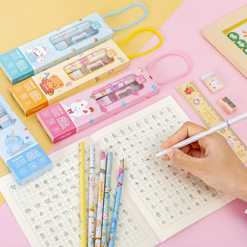 Portable five‑piece stationery set for kids — colorful kindergarten/elementary school gift, 6 designs