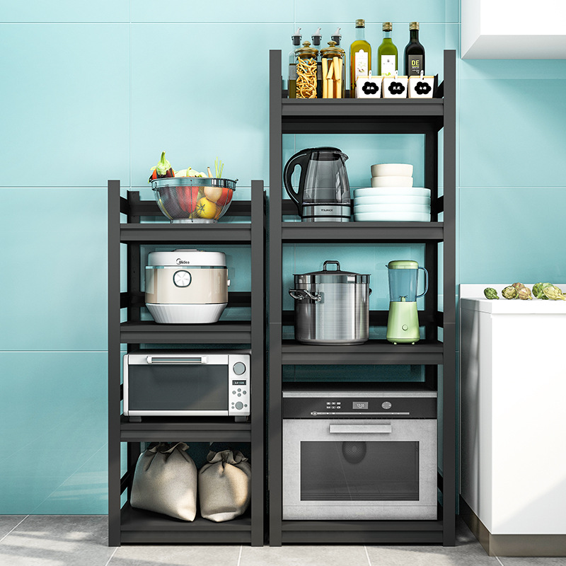 围栏带轮子厨房置物架烤箱微波炉落地多层收纳架阳台碳钢储物架子