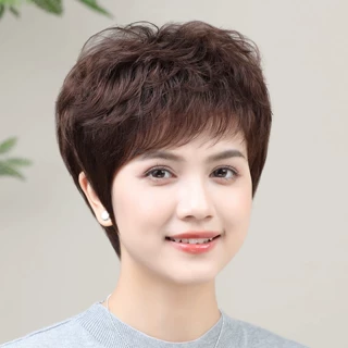 短发卷发假发全头套女真人发丝中老年女妈妈款全真发轻薄自然无痕
