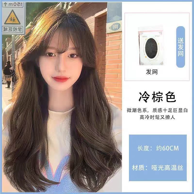 Peruca de cabello largo de mujer natural toda la cabeza tipo ondulado largo rizado cabello largo de simulación de cabello largo completo cabello humano verdadero cubierta de cabello