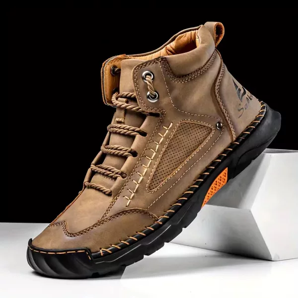 Cross-Border Large Size Men's Leather Boots, Men's Fashionable Hand-Stitched Lightweight Ankle Boots, Foreign Trade Independent Site Men's Casual Shoes