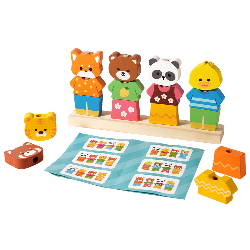 Los niños animales cambian de vestir con patrón de columna de emparejamiento de colores ejercicio cognitivo de movimiento fino juguetes de madera de educación temprana