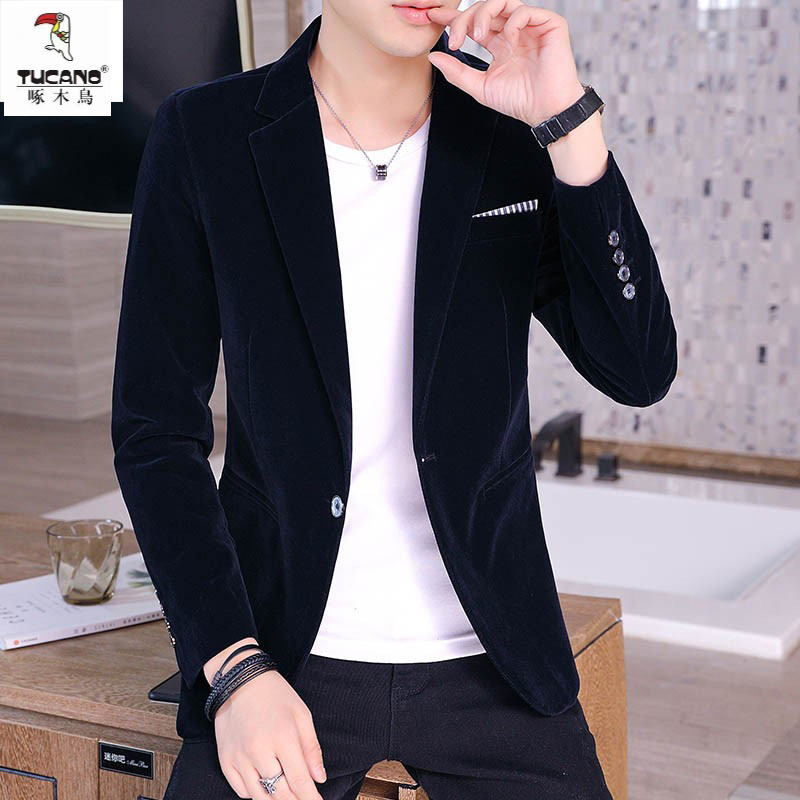 Autumn and Winter new suit men's gold velvet small suit fashion casual men's jacket slim top trendy all-matching