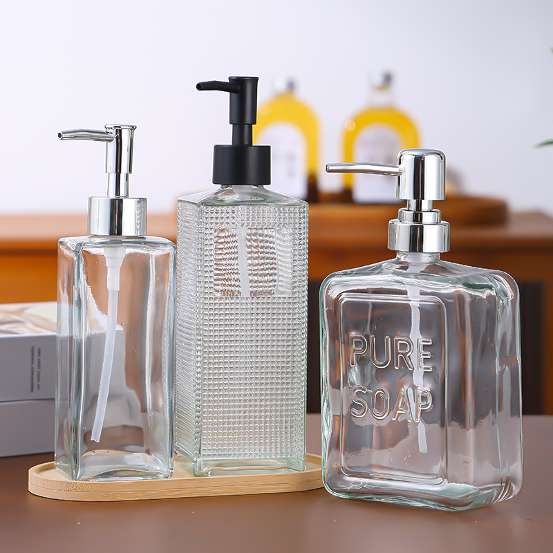 Botellas vacías de vidrio para gel de ducha/champú/loción, con dosificador a presión y opción de grabado/impresión de logotipo, venta al por mayor.