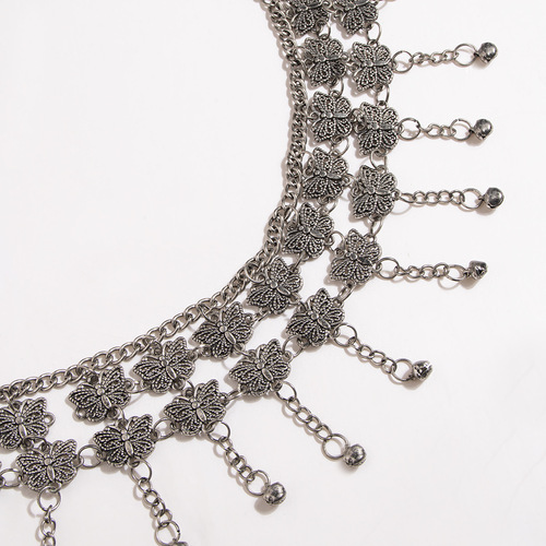 New Style Women's Multi-Butterfly Antique Silver Retro Heavy-Duty Carved Bell Belly Dance Waist Chain Ethnic Bohemian Samba