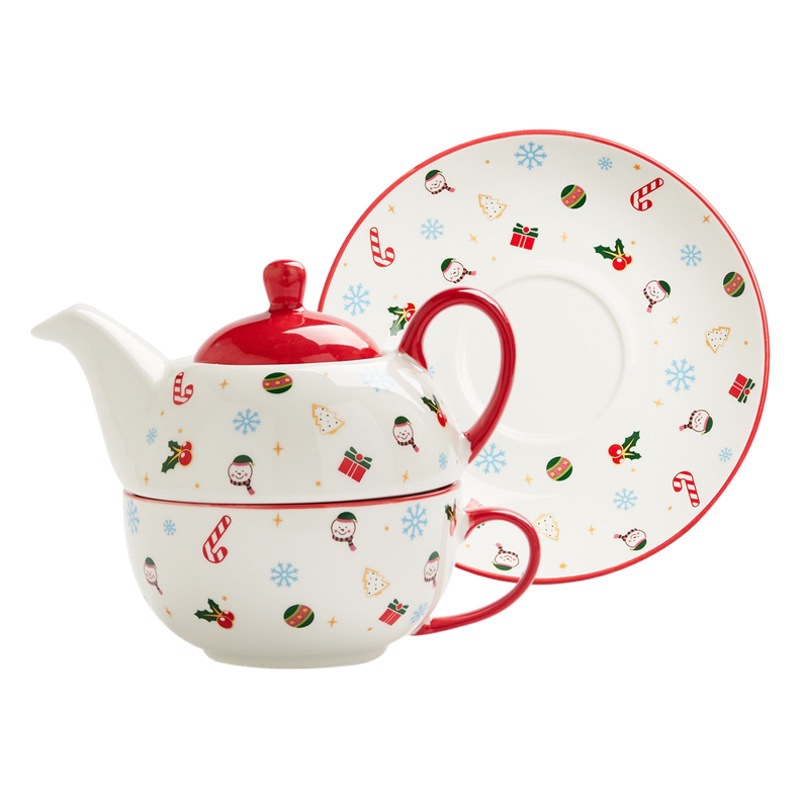Juego de té traje ins Navidad chapado en oro Taza de cerámica y platillo Amazon Venta caliente especial regalo de Navidad una olla una taza