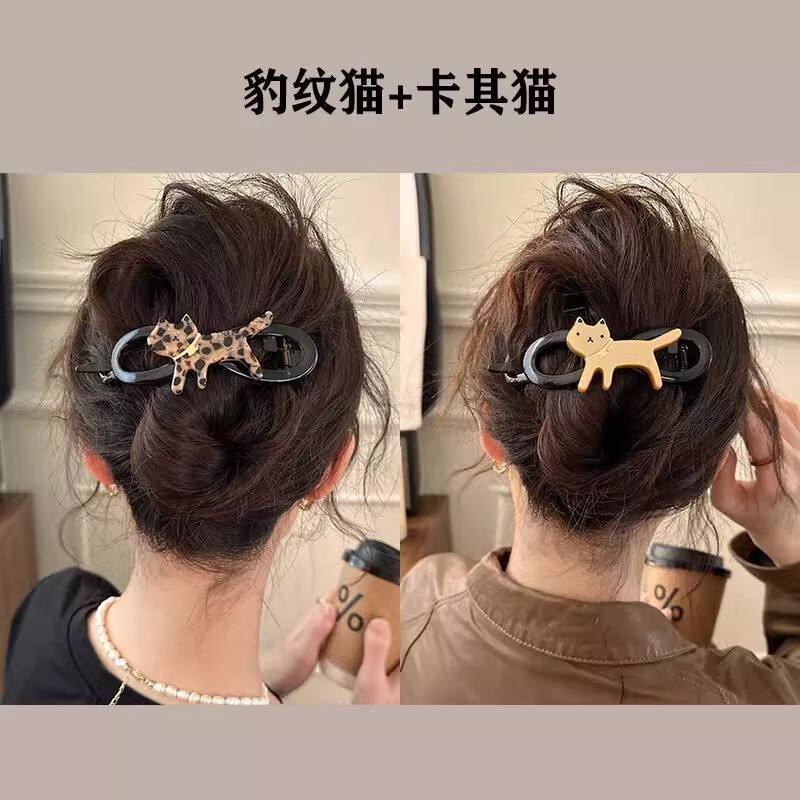 かわいい漫画の猫ツイストクリップ女性用大型ヘアクリップ2025新しいハイエンドの後頭部ヘアクリップ|undefined
