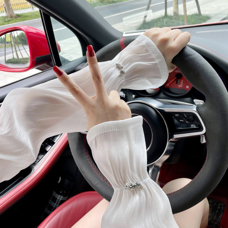 Verano de protección solar encaje malla hielo manga las mujeres grandes al aire libre conducción suelta transpirable largo brazo protección seda hielo ovisleeve