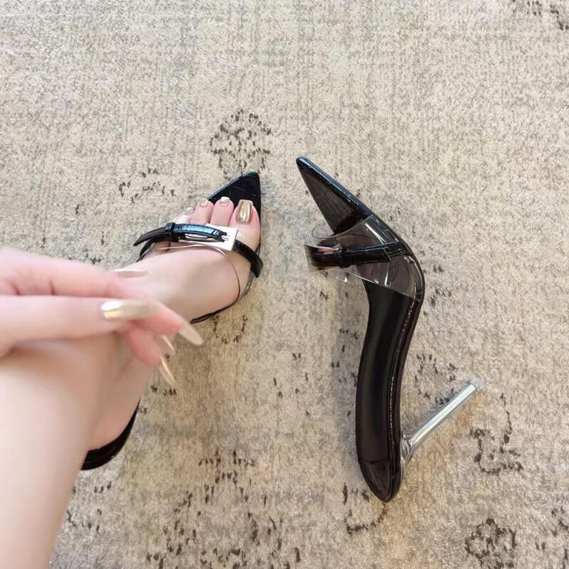 Summer New Open-Toe Pointed Toe Transparent Pvc Metal Buckle Slip-On Women's Sexy Outer Wear Stiletto High-Heeled Sandals Summer New Open-Toe Pointed Toe Transparent Pvc Metal Buckle Slip-On Women's Sexy Outer Wear Stiletto High-Heeled Sandals