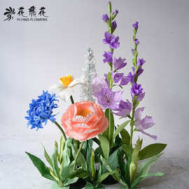 仿真花小景唐菖蒲水仙矢车菊手工纸艺花艺术空间美陈橱窗布置拍照