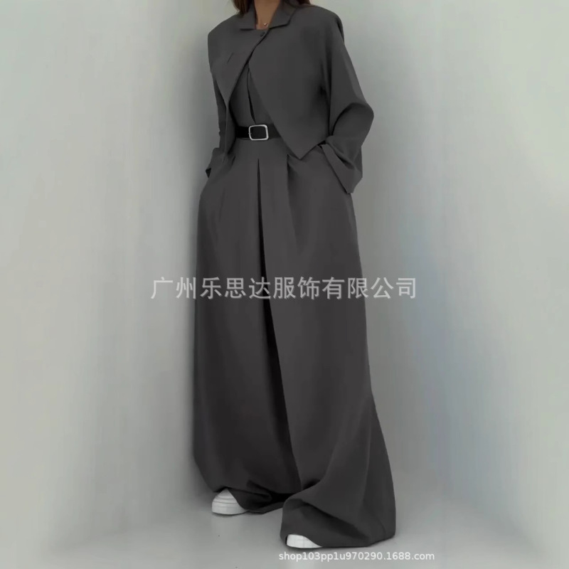 现货中东亚马逊独立站欧美跨境女装露肩连体裤夹克式外套通勤套装|undefined