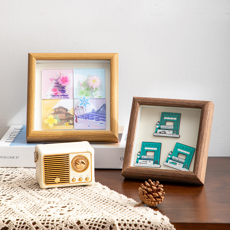 Refrigerator sticker display board magnetic magnet sticker blackboard collection storage box wooden large photo frame China city display frame