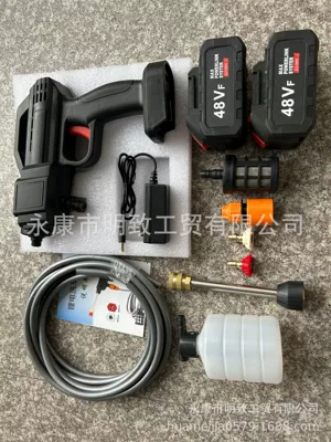 Brush Car Artifact High-Pressure Water Pump – Portable car washer - black-10-cells-2-batteries-1-charger-paper-box-model