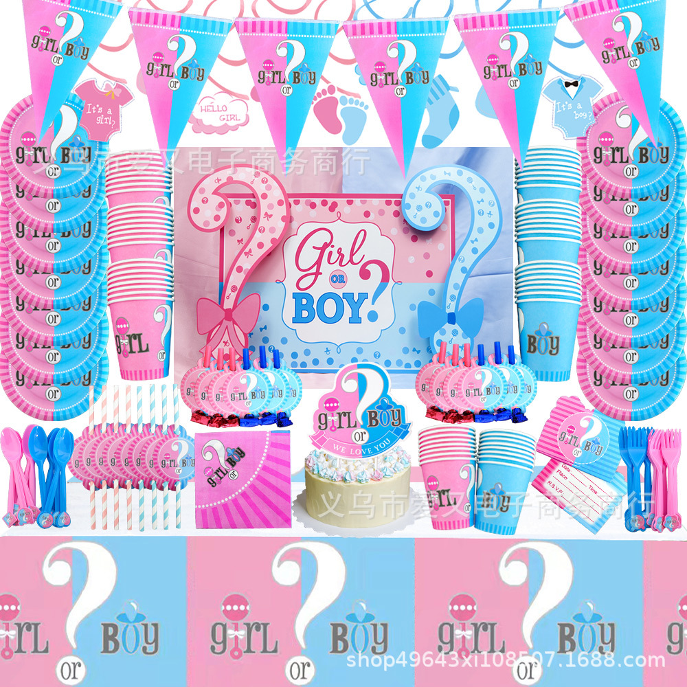 Género descifrado género revelar fiesta de cumpleaños vajilla Placa de papel taza de papel tejido recién nacido vajilla decoración suministros