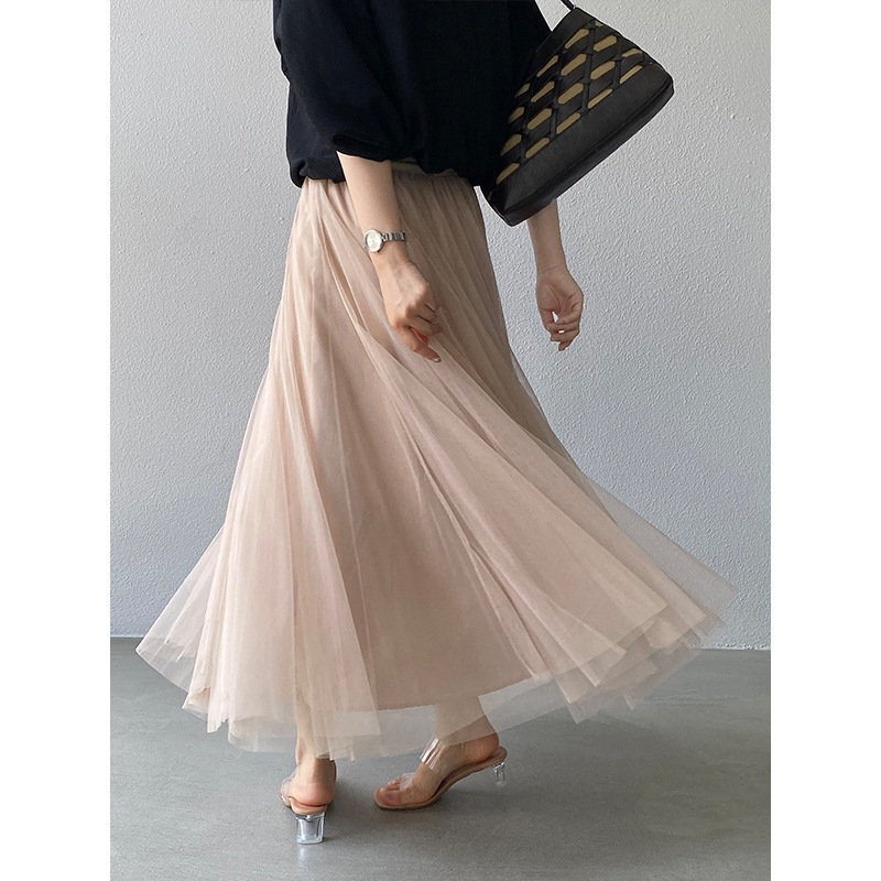 Jiangzuo Waltz Apricot High-Waisted Mid-Length Layered Mesh Skirt for Women Summer A-Line Super Fairy Skirt Y806
