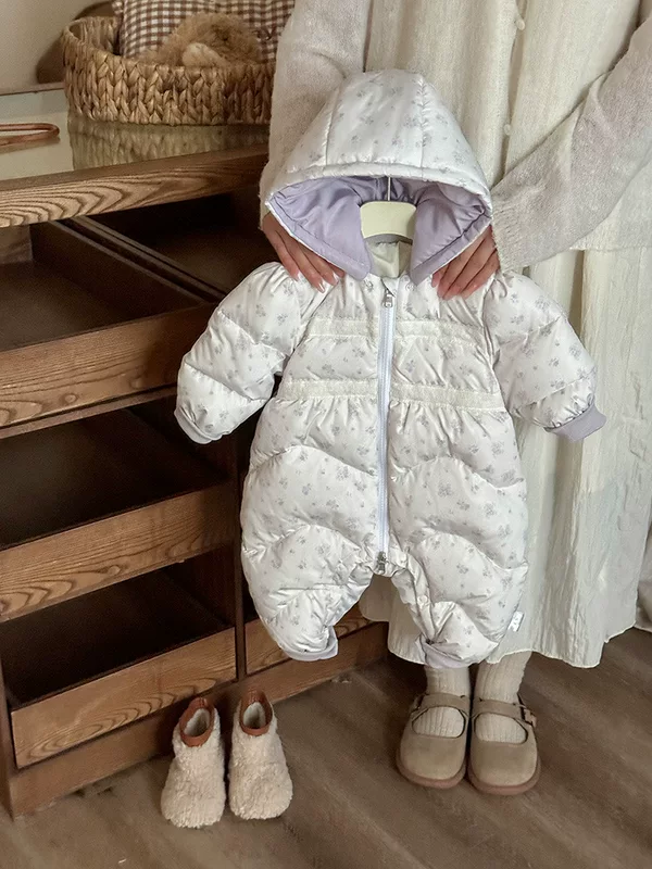 Детский пуховик девочке, комбинезон-боди с капюшоном из пуха, 0-1 лет, пух-пух