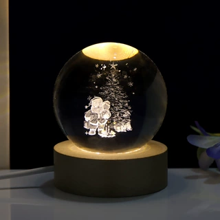 定制3D内雕水晶球发光小夜灯立体圣诞老人雪人新年礼物桌面摆件
