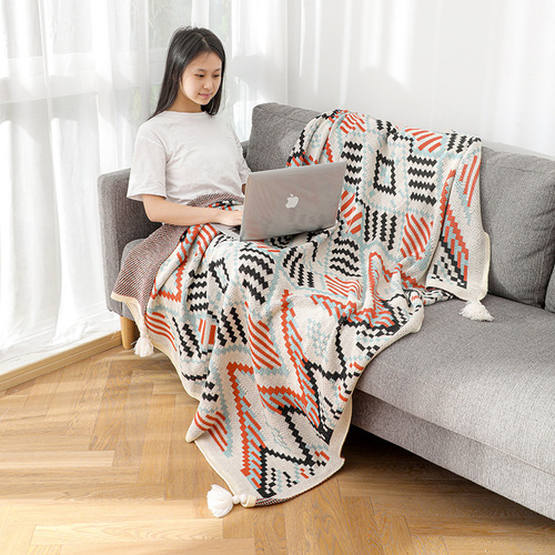 Bohemian Nordic style thickened office air conditioning blanket knitted blanket leg covering blanket shawl nap small blanket velvet