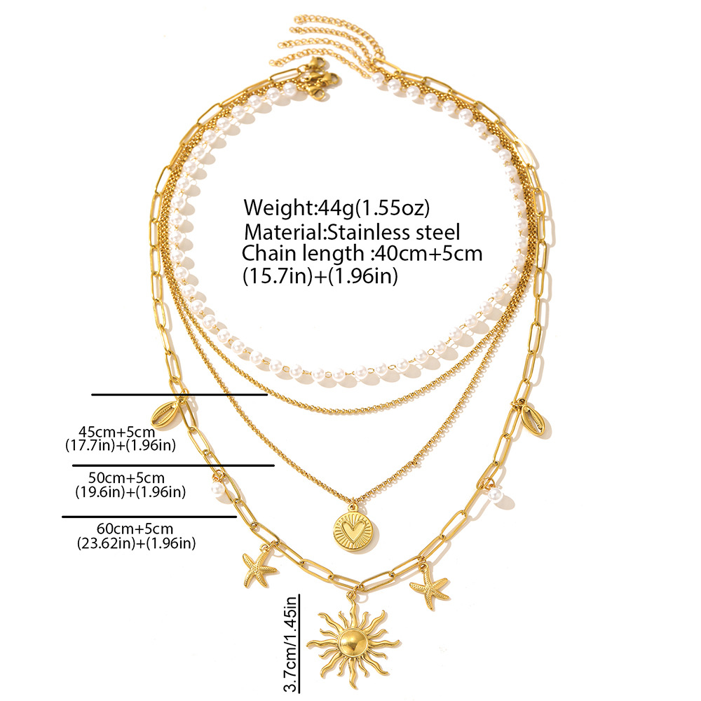 45g Weight 304 Stainless Steel Pendant Material Necklace Classification 304 Stainless Steel Chain Material Paperclip Chain, Belcher Chain Chain Type 1 Set Quantity Wholesale Jewelry Elegant Retro Sun Starfish Heart Shape 304 Stainless Steel Plating Necklace Paperclip Chain Belcher Chain