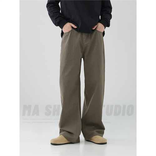 New 2024 Fall American Maillard Retro Basic Men's Straight Leg Loose Brown Casual Pants