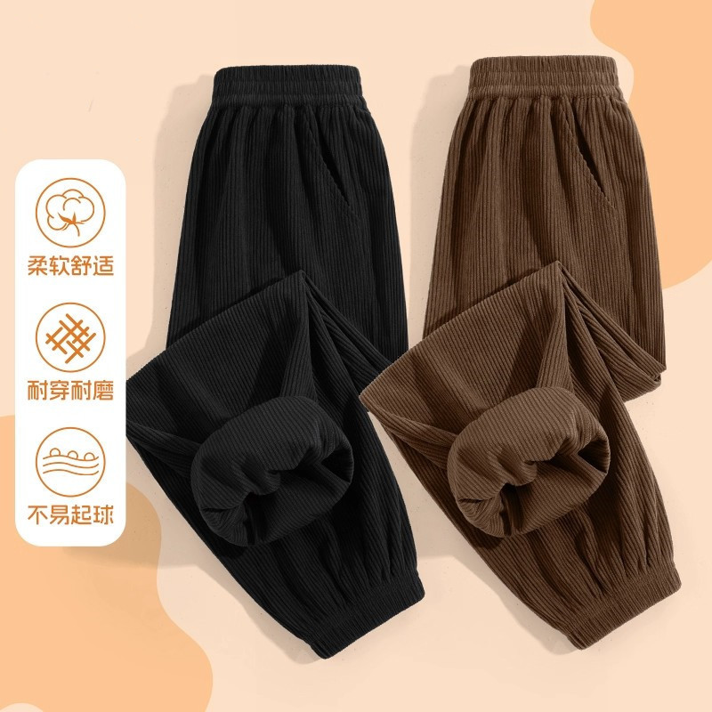 儿童休闲裤童装新款弹力童裤子宝宝长裤男童纯色条纹运动裤亲子装