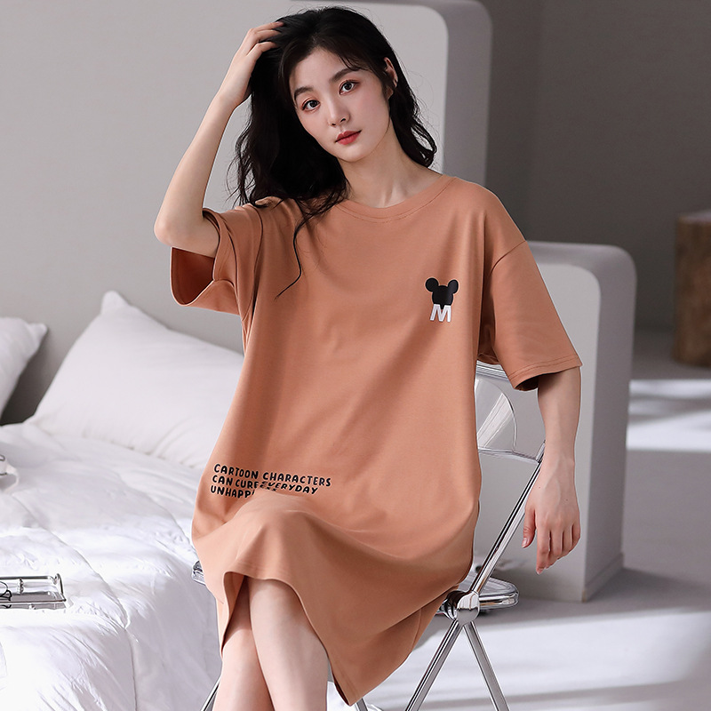 Camisón para las mujeres primavera y verano nuevo Algodón puro lindo casual más tamaño pijamas suelta delgada homewear Vestido de manga corta