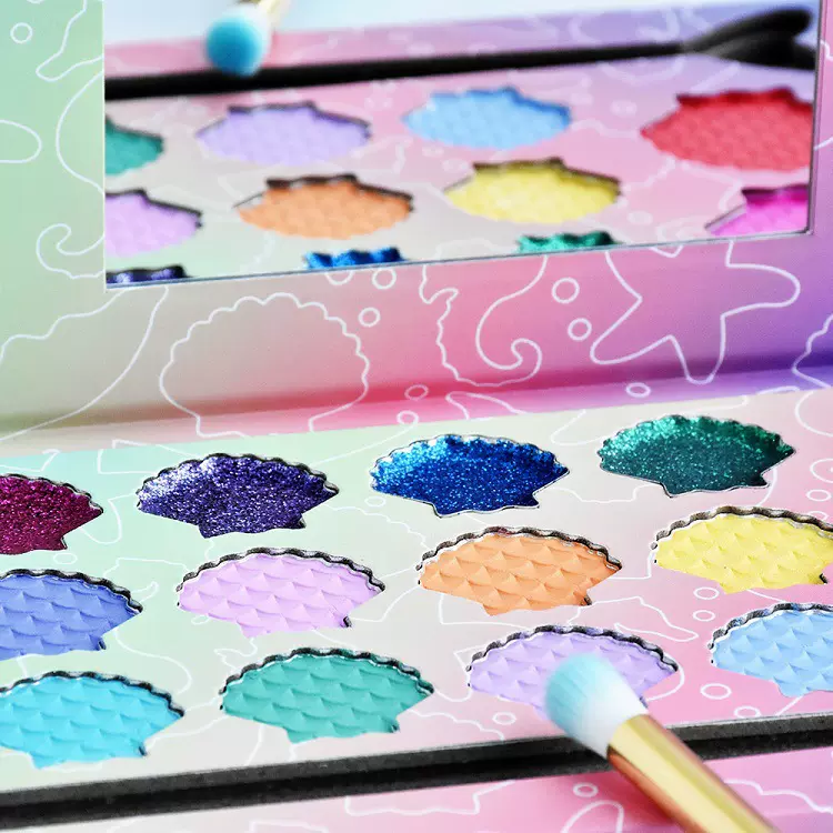 14色眼影盘外贸 儿童彩妆玩具定制人鱼主题舞台妆代工 哑光眼影盘