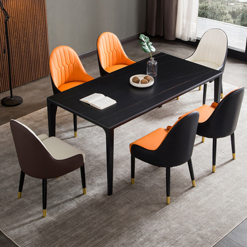 Nordic Solid Wood Dining Chair Italian Luxury Home Soft Cover Chair Hotel Restaurant Booth Backrest Bench Negotiation Commercial Chair 