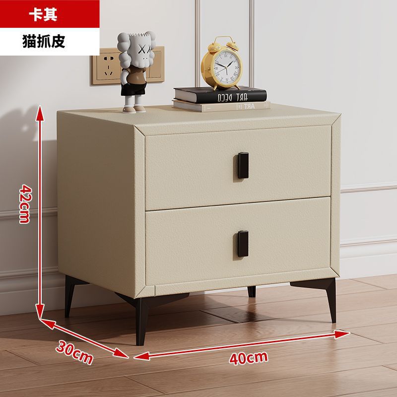 Mesa de cama de lujo ligera cuero moderno de madera maciza almacenamiento de dormitorio simple pequeño gabinete de cama almacenamiento de tablero de roca doméstico