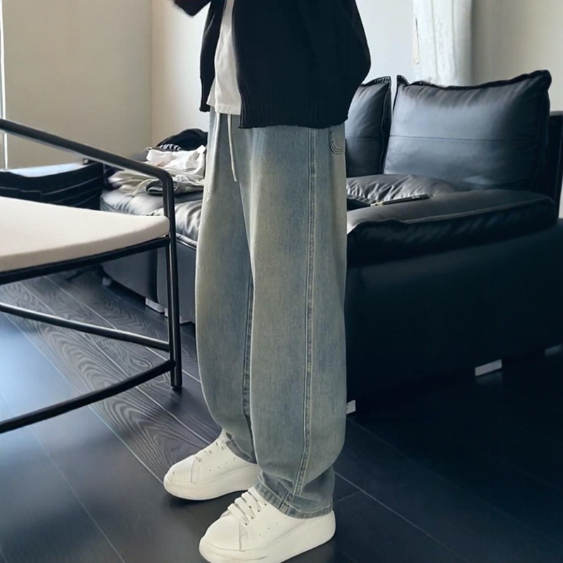 Demi-season trend retro denim loose straight jeans