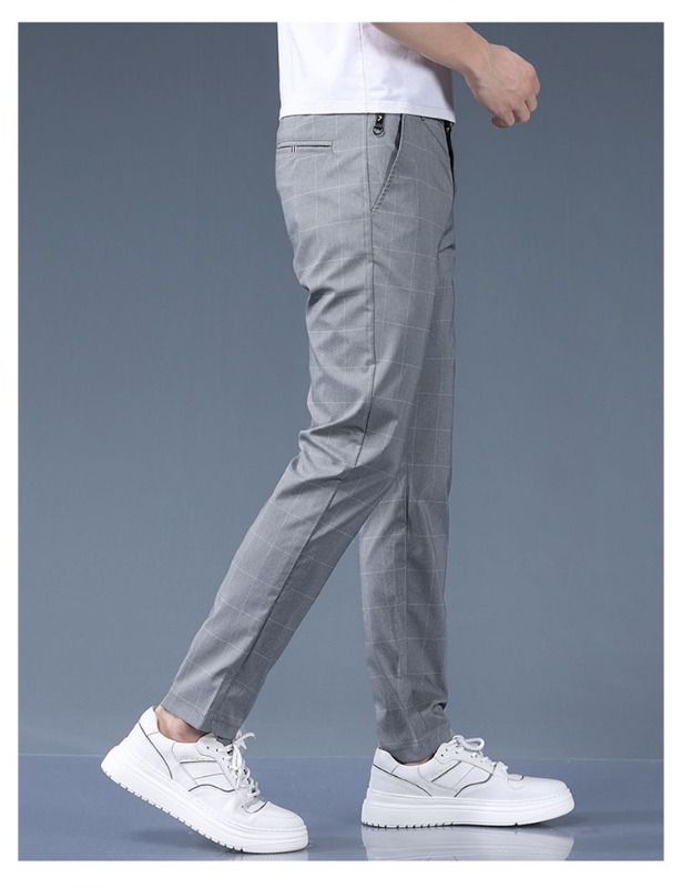Men's Straight Leg Trousers, Premium Checkered Pattern Business Casual Pants For Spring Summer_viptrois.com