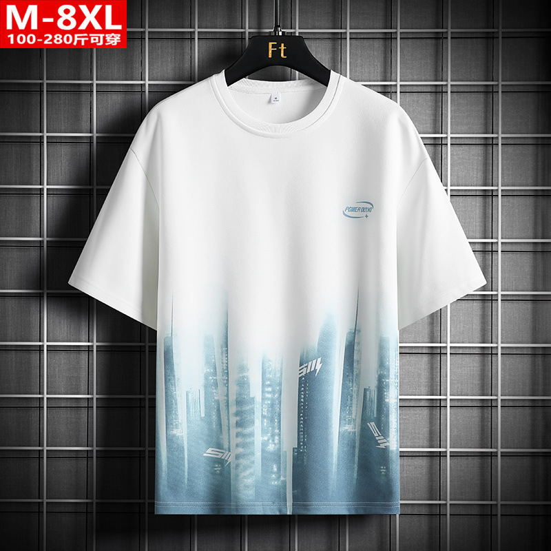 Summer Trendy Hong Kong Style Men's Printed Round Neck Short-Sleeved T-Shirt for Fat Men Plus Size Loose Casual T-Shirt Summer Trendy Hong Kong Style Men's Printed Round Neck Short-Sleeved T-Shirt for Fat Men Plus Size Loose Casual T-Shirt