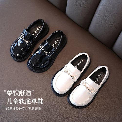 Girls' leather shoes 2024 spring and autumn new fashion college British children's shoes little girls flat shoes cross-border
