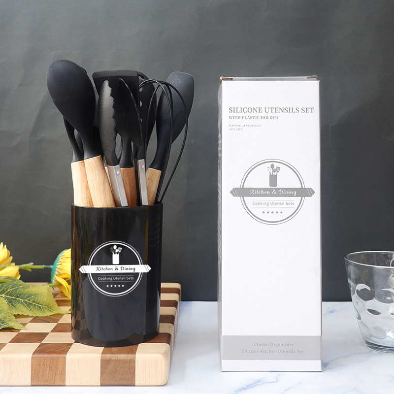 Espátula de silicona, cuchara de sopa, juego de 12 piezas, sartén antiadherente, pala de silicona de grado alimenticio, juego de utensilios de cocina de silicona resistente a altas temperaturas para el hogar