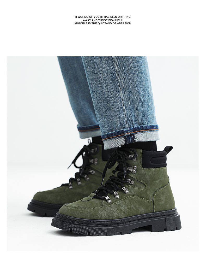 ShoeGlobe Men's Martin 2025 Autumn Winter New High-top American Retro Work Outdoor Waterproof Wear-resistant Hiking Boots Cotton_voghion.com